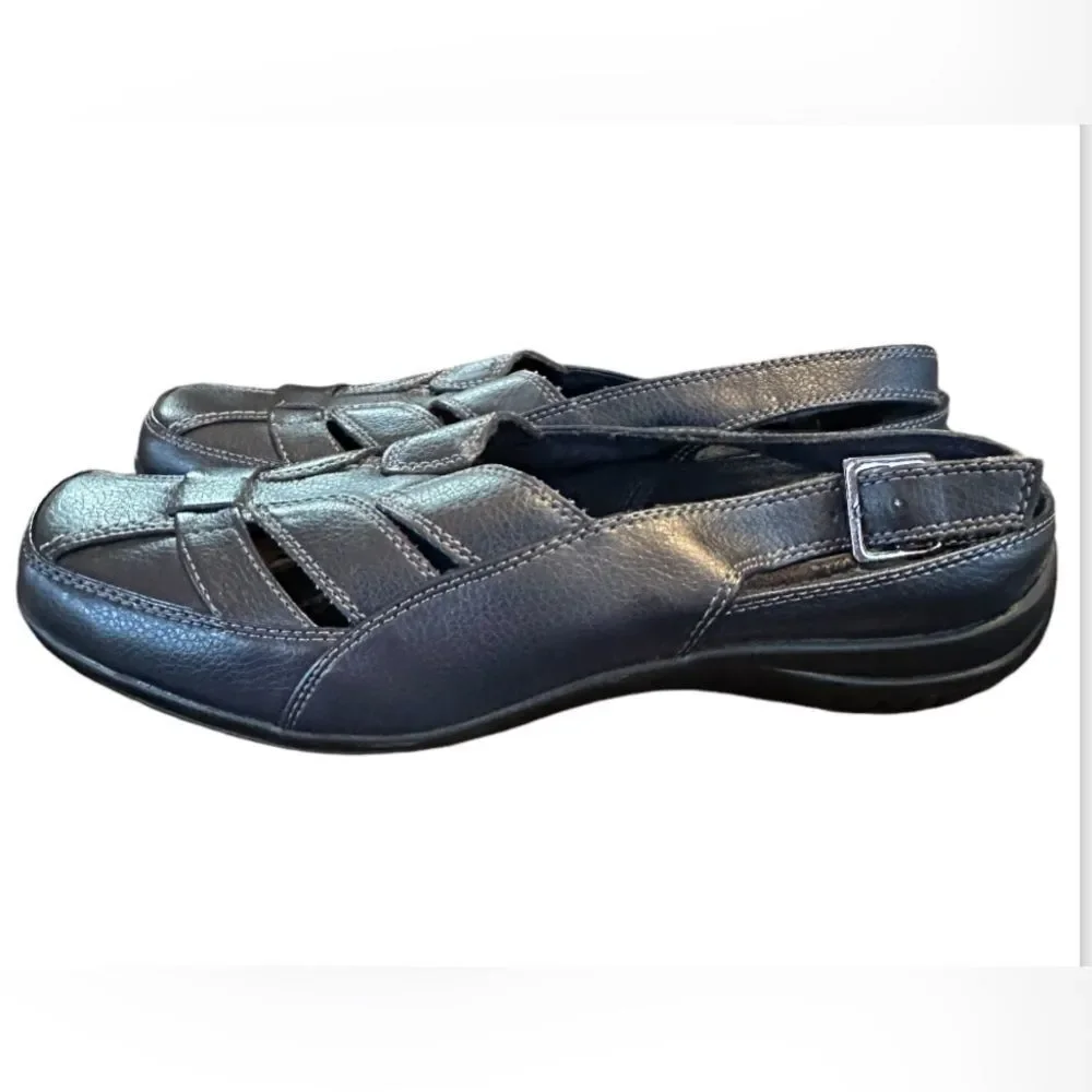 EASY STREET COMFORT WAVE FISHERMAN SLING BACK SANDAL. NAVY. SIZE 10WW